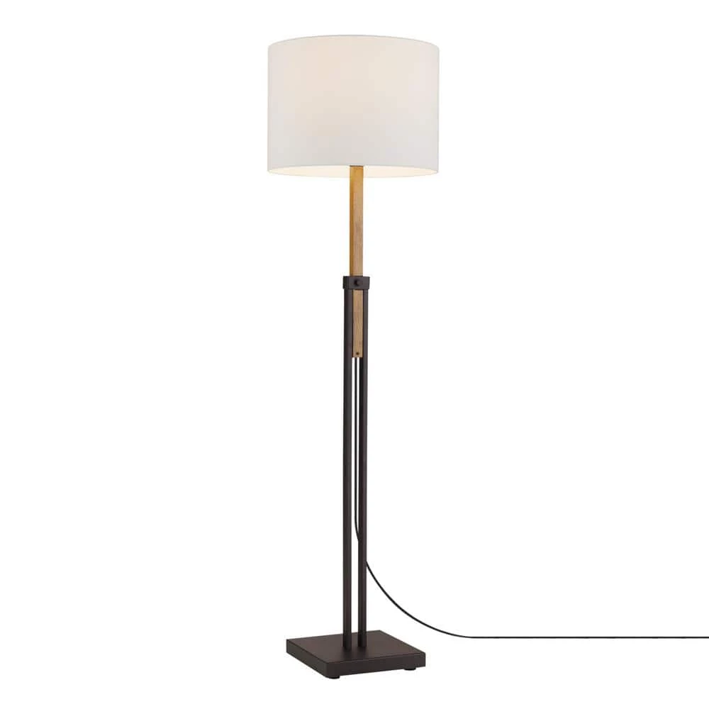 Oakland 65 in. Dark Bronze Floor Lamp with Faux Wood Accent and Textured Beige Shade, CEC Title 20 LED Bulb Included by Globe Electric 1 Oakland 65 in. Dark Bronze Floor Lamp with Faux Wood Accent and Textured Beige Shade, CEC Title 20 LED Bulb Included by Globe Electric