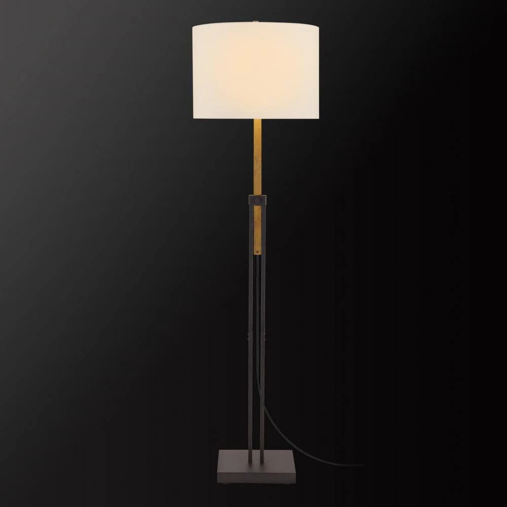 Oakland 65 in. Dark Bronze Floor Lamp with Faux Wood Accent and Textured Beige Shade, CEC Title 20 LED Bulb Included by Globe Electric 3 Oakland 65 in. Dark Bronze Floor Lamp with Faux Wood Accent and Textured Beige Shade, CEC Title 20 LED Bulb Included by Globe Electric - Image 3