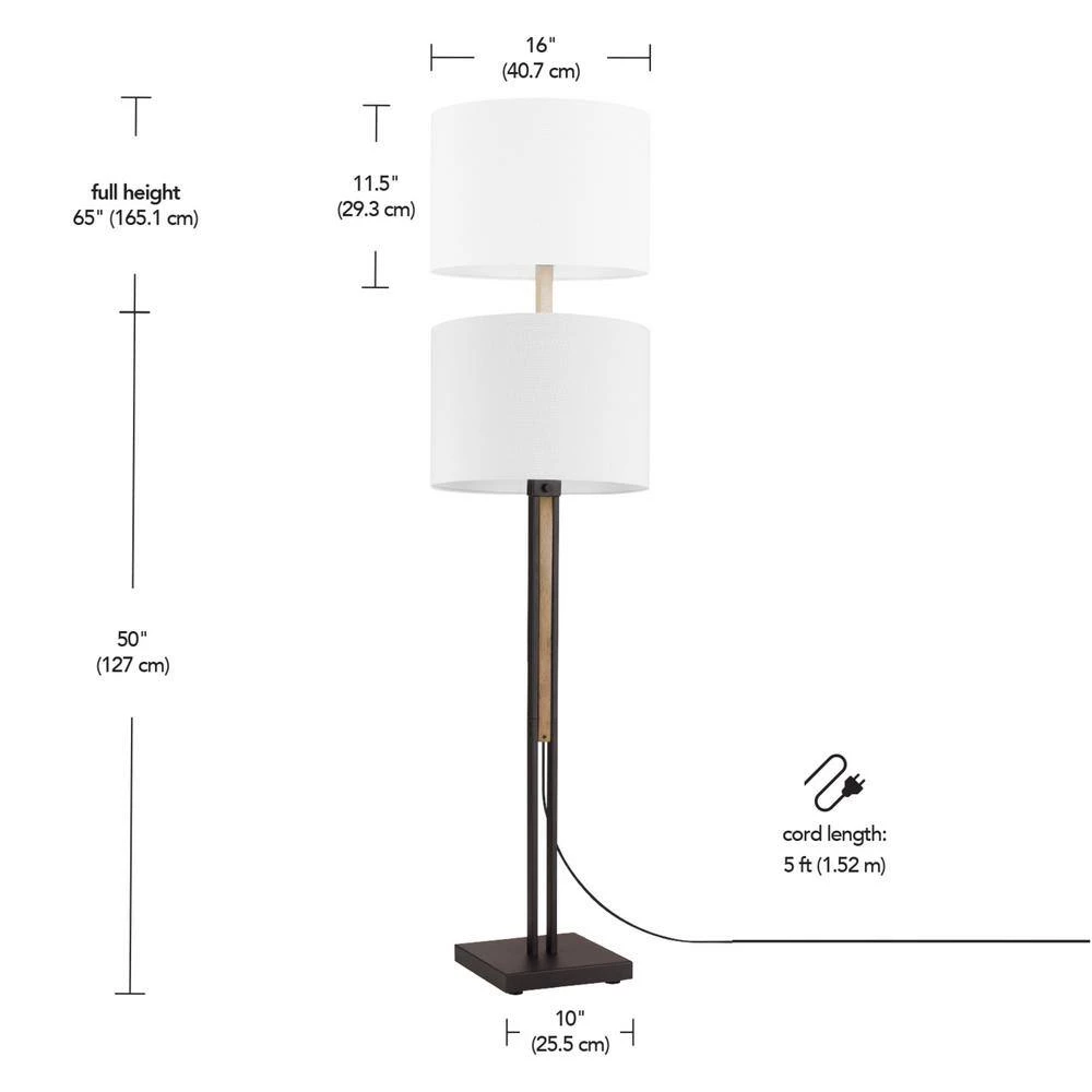 Oakland 65 in. Dark Bronze Floor Lamp with Faux Wood Accent and Textured Beige Shade, CEC Title 20 LED Bulb Included by Globe Electric 7 Oakland 65 in. Dark Bronze Floor Lamp with Faux Wood Accent and Textured Beige Shade, CEC Title 20 LED Bulb Included by Globe Electric - Image 7