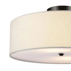 Kyle 15.9 in. 2-Light Dark Bronze Flush Mount Ceiling Light with White Linen Shade by Globe Electric -Deals Globe Electric Store dark bronze globe electric flush mount lights 60315 1f 1000
