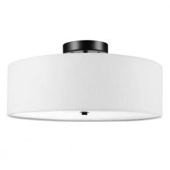 Kyle 15.9 in. 2-Light Dark Bronze Flush Mount Ceiling Light with White Linen Shade by Globe Electric
