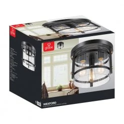 Wexford 3-Light Dark Bronze Semi-Flush Mount Ceiling Light with Clear Glass by Globe Electric -Deals Globe Electric Store dark bronze globe electric flush mount lights 60417 76 1000