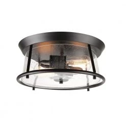 Donny 12.75 in. 2-Light Dark Bronze Flush Mount with Seeded Glass Shade, Light Bulbs Included by Globe Electric -Deals Globe Electric Store dark bronze globe electric flush mount lights 91000556 44 1000