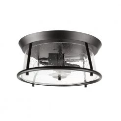 Donny 12.75 in. 2-Light Dark Bronze Flush Mount with Seeded Glass Shade, Light Bulbs Included by Globe Electric