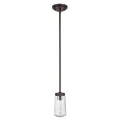 Tyson 1-Light Dark Bronze Outdoor Indoor Pendant with Clear Seeded Glass Shade, Incandescent Bulb Included by Globe Electric -Deals Globe Electric Store dark bronze globe electric outdoor pendant lights 44616 1f 1000