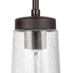 Tyson 1-Light Dark Bronze Outdoor Indoor Pendant with Clear Seeded Glass Shade, Incandescent Bulb Included by Globe Electric -Deals Globe Electric Store dark bronze globe electric outdoor pendant lights 44616 4f 1000