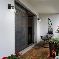 1-Light Dark Bronze Outdoor Indoor Wall Lantern Sconce with Clear Seeded Glass Shade, Vintage Incandescent Bulb Included by Globe Electric -Deals Globe Electric Store dark bronze globe electric outdoor sconces 44611 c3 1000