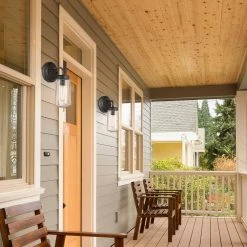 Tyson 1-Light Dark Bronze Outdoor Indoor Wall Lantern Sconce with Clear Seeded Glass Shade, by Globe Electric -Deals Globe Electric Store dark bronze globe electric outdoor sconces 44614 31 1000