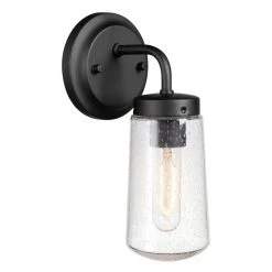 Tyson 1-Light Dark Bronze Outdoor Indoor Wall Lantern Sconce with Clear Seeded Glass Shade, by Globe Electric
