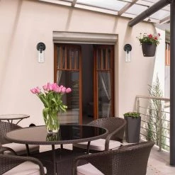 Tyson 1-Light Dark Bronze Outdoor Indoor Wall Lantern Sconce with Clear Seeded Glass Shade, by Globe Electric -Deals Globe Electric Store dark bronze globe electric outdoor sconces 44614 c3 1000