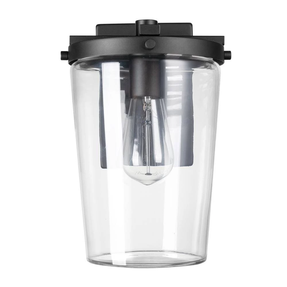 1-Light Dark Bronze Outdoor Indoor Wall Lantern Sconce with Clear Glass Shade, Vintage Incandescent Bulb Included by Globe Electric 5 1-Light Dark Bronze Outdoor Indoor Wall Lantern Sconce with Clear Glass Shade, Vintage Incandescent Bulb Included by Globe Electric - Image 5