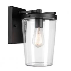 1-Light Dark Bronze Outdoor Indoor Wall Lantern Sconce with Clear Glass Shade, Vintage Incandescent Bulb Included by Globe Electric