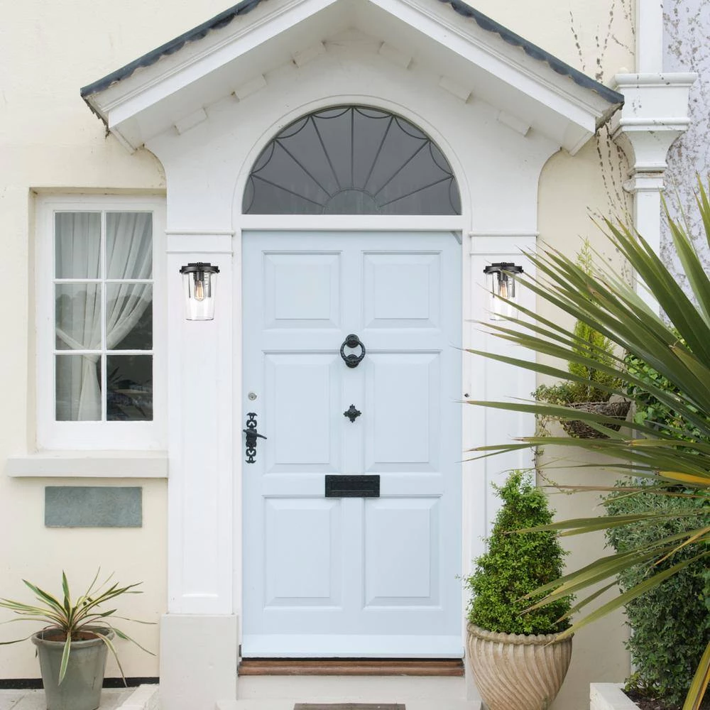 1-Light Dark Bronze Outdoor Indoor Wall Lantern Sconce with Clear Glass Shade, Vintage Incandescent Bulb Included by Globe Electric 3 1-Light Dark Bronze Outdoor Indoor Wall Lantern Sconce with Clear Glass Shade, Vintage Incandescent Bulb Included by Globe Electric - Image 3