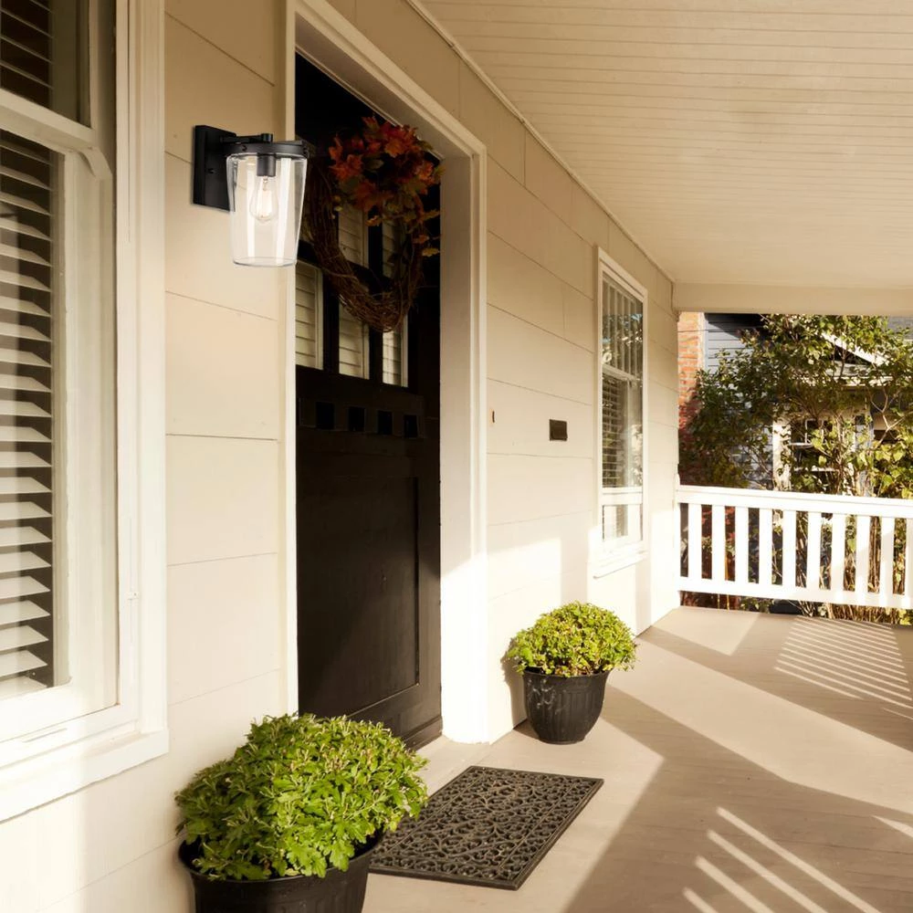 1-Light Dark Bronze Outdoor Indoor Wall Lantern Sconce with Clear Glass Shade, Vintage Incandescent Bulb Included by Globe Electric 2 1-Light Dark Bronze Outdoor Indoor Wall Lantern Sconce with Clear Glass Shade, Vintage Incandescent Bulb Included by Globe Electric - Image 2