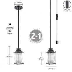 Bayfield 1-Light Dark Bronze Plug-In or Hardwire Pendant Lighting with Ribbed Seeded Glass Shade by Globe Electric -Deals Globe Electric Store dark bronze globe electric pendant lights 60882 40 1000