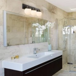 Portland 31.5 in. Dark Bronze Vanity Light with Matte White Glass Shades by Globe Electric -Deals Globe Electric Store dark bronze globe electric vanity lighting 51522 31 1000