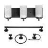 Carla 19 in. 3-Light Dark Bronze Vanity Light with Frosted Glass Shades and Bath Set (5-Piece), Bulbs Included by Globe Electric