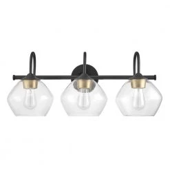Harrow 26.3 in. 3-Light Dark Bronze Vanity Light with Antique Brass Accents and Clear Glass Shades by Globe Electric