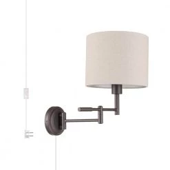 Jaclyn Dark Bronze Plug-In or Hardwire Swing Arm Wall Lamp with Beige Textured Fabric Shade, LED Bulb Included by Globe Electric -Deals Globe Electric Store dark bronze globe electric wall lamps 51610 44 1000