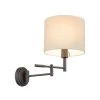 Jaclyn Dark Bronze Plug-In or Hardwire Swing Arm Wall Lamp with Beige Textured Fabric Shade, LED Bulb Included by Globe Electric
