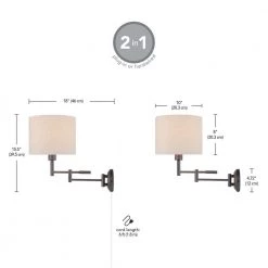 Jaclyn Dark Bronze Plug-In or Hardwire Swing Arm Wall Lamp with Beige Textured Fabric Shade, LED Bulb Included by Globe Electric -Deals Globe Electric Store dark bronze globe electric wall lamps 51610 76 1000