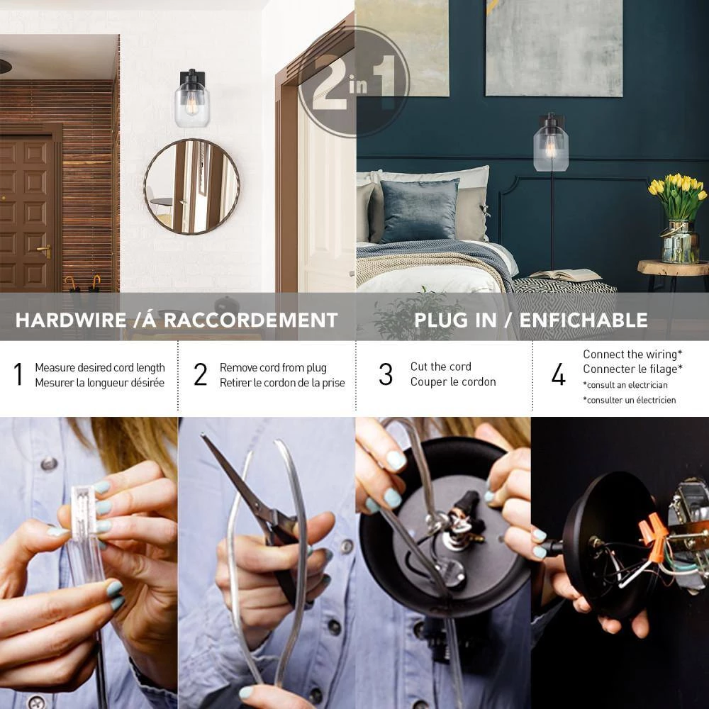 Middleton 1-Light Dark Bronze Plug-In or Hardwire Modern Wall Sconce by Globe Electric 8 Middleton 1-Light Dark Bronze Plug-In or Hardwire Modern Wall Sconce by Globe Electric - Image 8