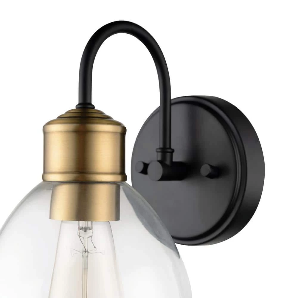 Brown 4.92 in. Dark Bronze Sconce with Antique Brass Socket and Clear Glass Shade by Globe Electric 6 Brown 4.92 in. Dark Bronze Sconce with Antique Brass Socket and Clear Glass Shade by Globe Electric - Image 6