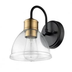Brown 4.92 in. Dark Bronze Sconce with Antique Brass Socket and Clear Glass Shade by Globe Electric