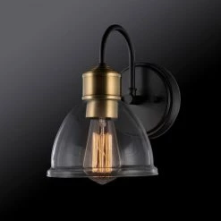 Brown 4.92 in. Dark Bronze Sconce with Antique Brass Socket and Clear Glass Shade by Globe Electric 10 Brown 4.92 in. Dark Bronze Sconce with Antique Brass Socket and Clear Glass Shade by Globe Electric -Deals Globe Electric Store dark bronze globe electric wall sconces 51714 c3 1000