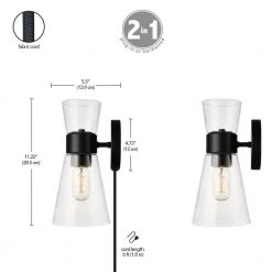 Harris 1-Light Dark Bronze Plug-In or Hardwire Wall Sconce with Clear Glass Shade and 6 ft. Cord by Globe Electric -Deals Globe Electric Store dark bronze globe electric wall sconces 51793 44 1000