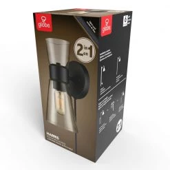 Harris 1-Light Dark Bronze Plug-In or Hardwire Wall Sconce with Clear Glass Shade and 6 ft. Cord by Globe Electric -Deals Globe Electric Store dark bronze globe electric wall sconces 51793 76 1000