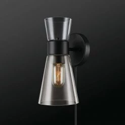 Harris 1-Light Dark Bronze Plug-In or Hardwire Wall Sconce with Clear Glass Shade and 6 ft. Cord by Globe Electric -Deals Globe Electric Store dark bronze globe electric wall sconces 51793 fa 1000