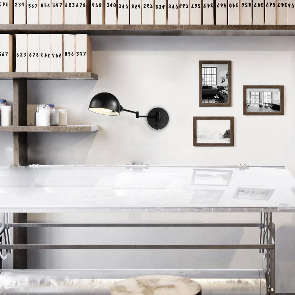 Jones 1-Light Dark Bronze Plug-In or Hardwire Wall Sconce with 6 ft. Cord 15 ft. Black Fabric Cord by Globe Electric 4 Jones 1-Light Dark Bronze Plug-In or Hardwire Wall Sconce with 6 ft. Cord 15 ft. Black Fabric Cord by Globe Electric - Image 4