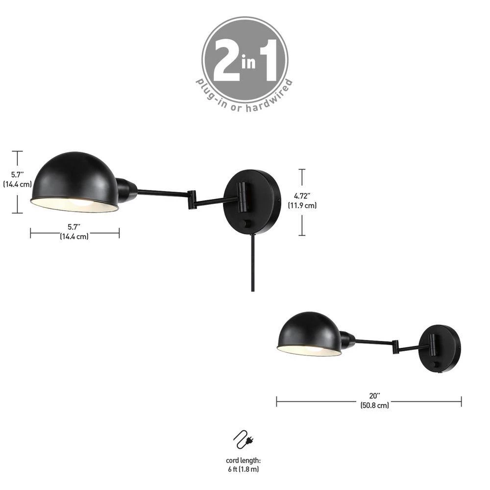 Jones 1-Light Dark Bronze Plug-In or Hardwire Wall Sconce with 6 ft. Cord 15 ft. Black Fabric Cord by Globe Electric 7 Jones 1-Light Dark Bronze Plug-In or Hardwire Wall Sconce with 6 ft. Cord 15 ft. Black Fabric Cord by Globe Electric - Image 7