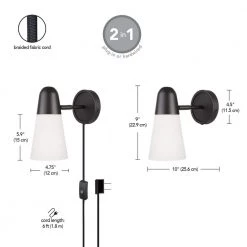 Gaumond 1-Light Dark Bronze Plug-In or Hardwired Wall Sconce with Frosted Glass Shade and CEC Title 20 LED Bulb Included by Globe Electric -Deals Globe Electric Store dark bronze globe electric wall sconces 91000549 1f 1000