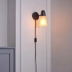 Gaumond 1-Light Dark Bronze Plug-In or Hardwired Wall Sconce with Frosted Glass Shade and CEC Title 20 LED Bulb Included by Globe Electric -Deals Globe Electric Store dark bronze globe electric wall sconces 91000549 31 1000