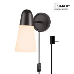 Gaumond 1-Light Dark Bronze Plug-In or Hardwired Wall Sconce with Frosted Glass Shade and CEC Title 20 LED Bulb Included by Globe Electric -Deals Globe Electric Store dark bronze globe electric wall sconces 91000549 76 1000