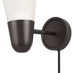 Gaumond 1-Light Dark Bronze Plug-In or Hardwired Wall Sconce with Frosted Glass Shade and CEC Title 20 LED Bulb Included by Globe Electric -Deals Globe Electric Store dark bronze globe electric wall sconces 91000549 fa 1000