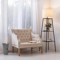 Collins 61 in. Dark Walnut Finish Shelf Floor Lamp with CEC Title 20 LED Bulb Included by Globe Electric -Deals Globe Electric Store dark walnut globe electric floor lamps 67085 4f 1000