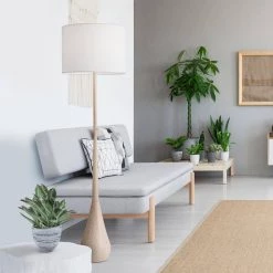 65 in. Faux Wood Floor Lamp with White Cotton Shade by Globe Electric -Deals Globe Electric Store faux wood globe electric floor lamps 91002295 31 1000