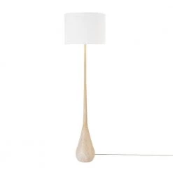 65 in. Faux Wood Floor Lamp with White Cotton Shade by Globe Electric
