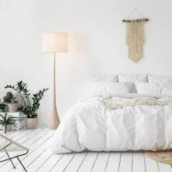 65 in. Faux Wood Floor Lamp with White Cotton Shade by Globe Electric -Deals Globe Electric Store faux wood globe electric floor lamps 91002295 c3 1000