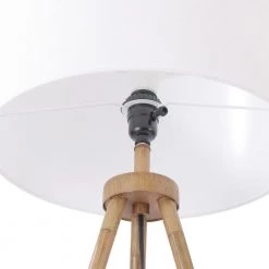 60 in. Faux Wood Floor Lamp with White Linen Shade and Tripod Base, On/Off Rotary Switch on Socket/ by Globe Electric -Deals Globe Electric Store faux wood globe electric floor lamps 91002854 1f 1000