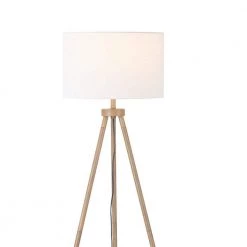 60 in. Faux Wood Floor Lamp with White Linen Shade and Tripod Base, On/Off Rotary Switch on Socket/ by Globe Electric -Deals Globe Electric Store faux wood globe electric floor lamps 91002854 44 1000