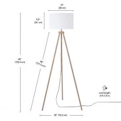 60 in. Faux Wood Floor Lamp with White Linen Shade and Tripod Base, On/Off Rotary Switch on Socket/ by Globe Electric -Deals Globe Electric Store faux wood globe electric floor lamps 91002854 4f 1000
