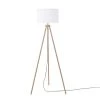 60 in. Faux Wood Floor Lamp with White Linen Shade and Tripod Base, On/Off Rotary Switch on Socket/ by Globe Electric
