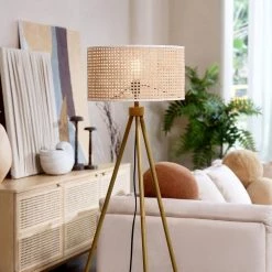 60 in. Faux Wood Floor Lamp with Rattan Shade and Tripod Base, On/Off Rotary Switch on Socket by Globe Electric 17 60 in. Faux Wood Floor Lamp with Rattan Shade and Tripod Base, On/Off Rotary Switch on Socket by Globe Electric -Deals Globe Electric Store faux wood globe electric floor lamps 91002856 31 1000