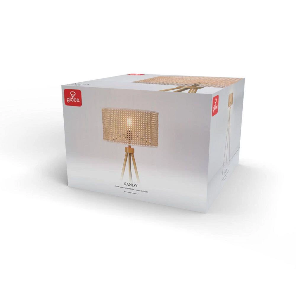 60 in. Faux Wood Floor Lamp with Rattan Shade and Tripod Base, On/Off Rotary Switch on Socket by Globe Electric 8 60 in. Faux Wood Floor Lamp with Rattan Shade and Tripod Base, On/Off Rotary Switch on Socket by Globe Electric - Image 8