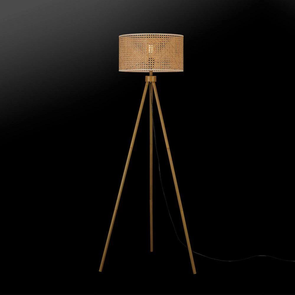 60 in. Faux Wood Floor Lamp with Rattan Shade and Tripod Base, On/Off Rotary Switch on Socket by Globe Electric 2 60 in. Faux Wood Floor Lamp with Rattan Shade and Tripod Base, On/Off Rotary Switch on Socket by Globe Electric - Image 2