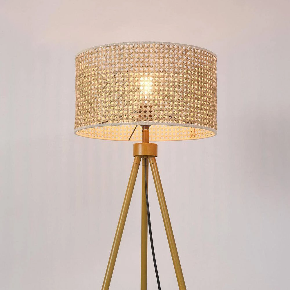 60 in. Faux Wood Floor Lamp with Rattan Shade and Tripod Base, On/Off Rotary Switch on Socket by Globe Electric 7 60 in. Faux Wood Floor Lamp with Rattan Shade and Tripod Base, On/Off Rotary Switch on Socket by Globe Electric - Image 7